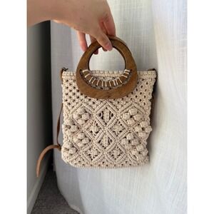 Macrame Wood Handle‎ Crossbody Bag Boho Chic Purse Handbag Woven